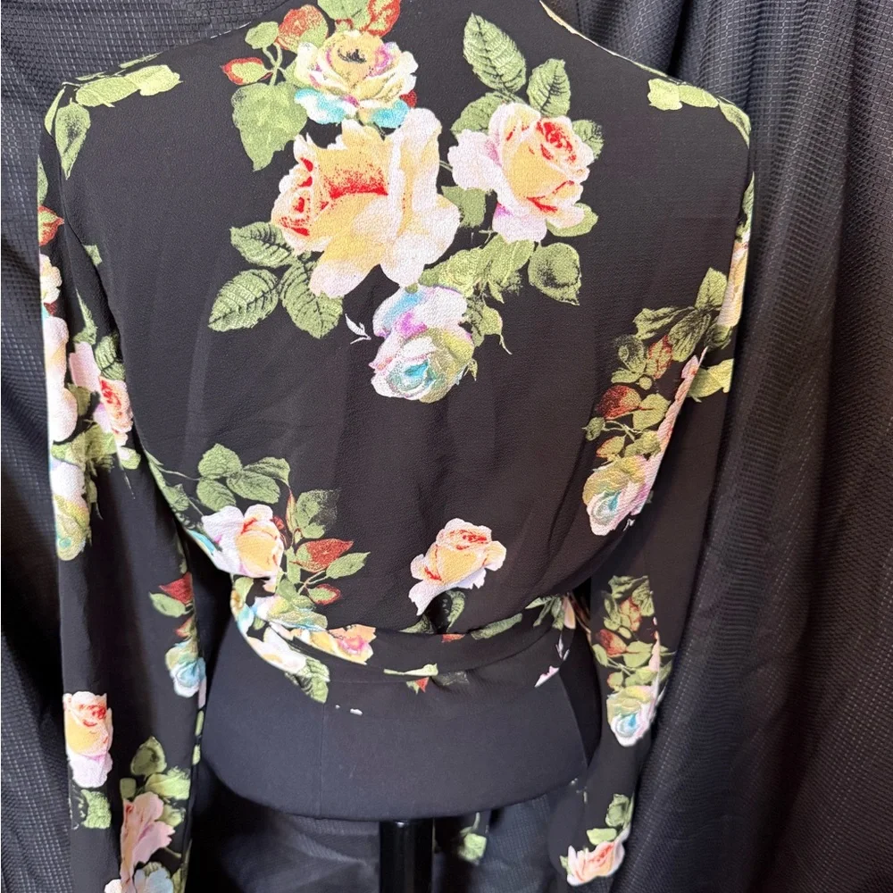 Fashion Nova Black Floral Wrap Blouse - Picture 3 of 6